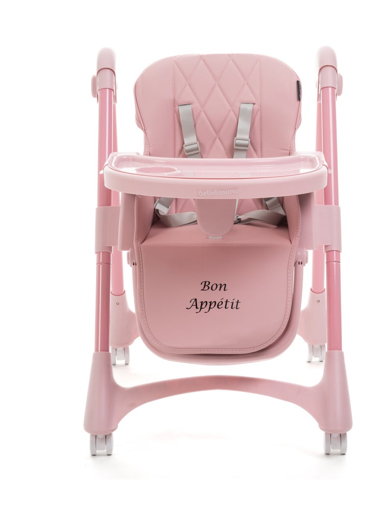 Bebelissimo - Chaise haute évolutive bébé - Pliable - Réglable hauteur - Bon Appetit Rose - Kiabi