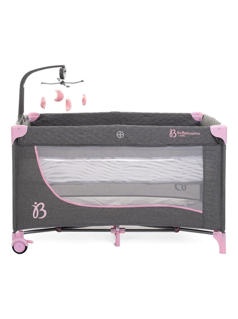 BEBELISSIMO - Lit parapluie bébé - berceau bébé - Nuit - lit pliant - 2 niveaux Rose - Kiabi