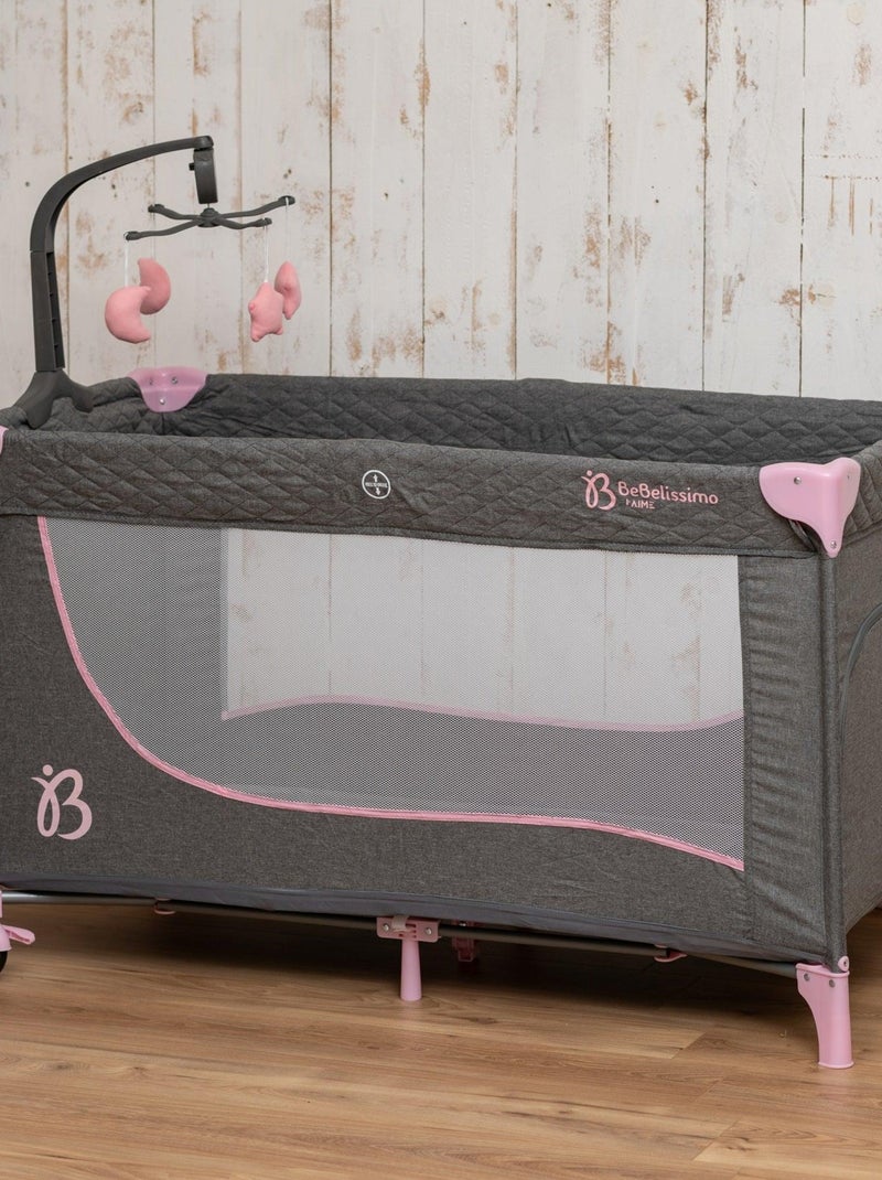 BEBELISSIMO - Lit parapluie bébé - berceau bébé - Nuit - lit pliant - 2 niveaux Rose - Kiabi