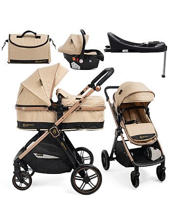 Bebelissimo - poussette combinée trio 3 en 1 - siège auto 0+ iris – base isofix - rose