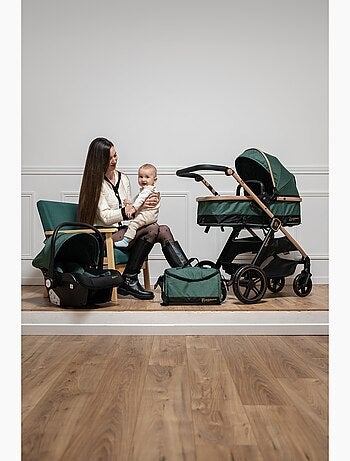Bebelissimo - poussette combinée trio 3 en 1 - siège auto 0+ iris – base isofix - rose