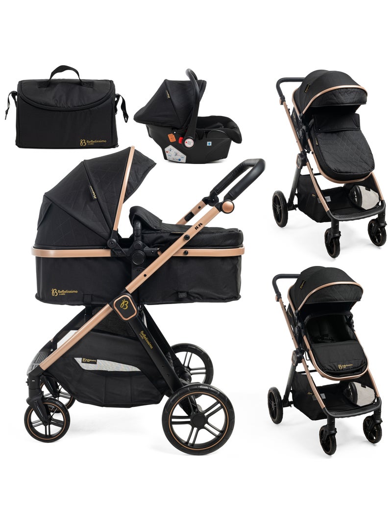 BEBELISSIMO - Poussette combinée trio 3 en 1 - siège auto 0+ IRIS – nacelle   - noir Noir - Kiabi