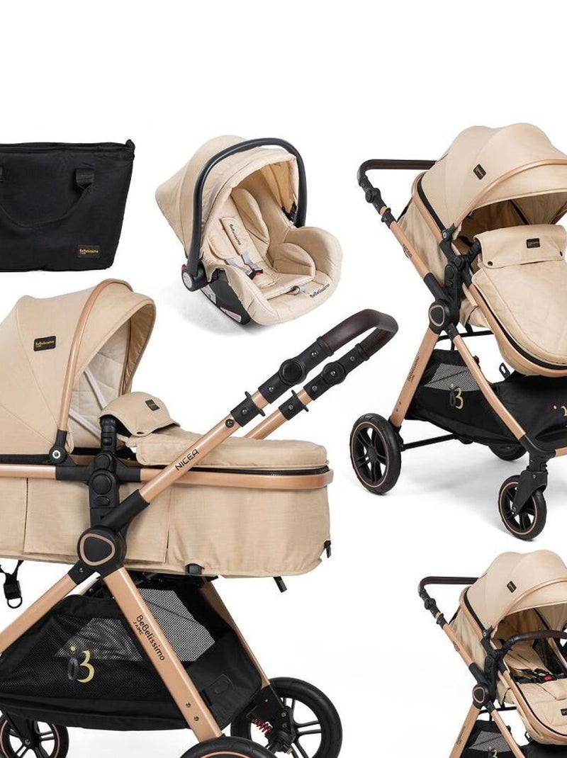 BEBELISSIMO - Poussette combinée trio 3 en 1 - siège auto 0m - jusqu’à 22kg – Nicea - beige Beige - Kiabi
