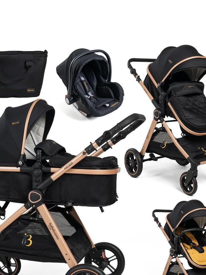 BEBELISSIMO - Poussette combinée trio 3 en 1 - siège auto 0m - jusqu’à 22kg – Nicea - gold Noir - Kiabi