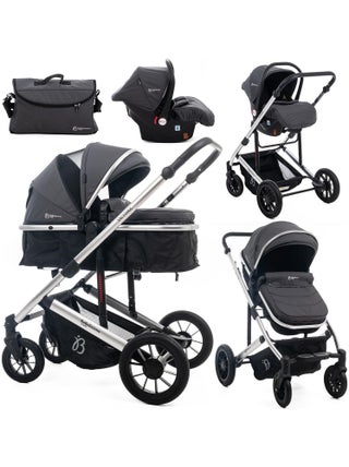 BEBELISSIMO - Poussette combinée trio 3 en 1 - siège auto 0m  – jusqu’à 22kg – Victoire I-Size gray