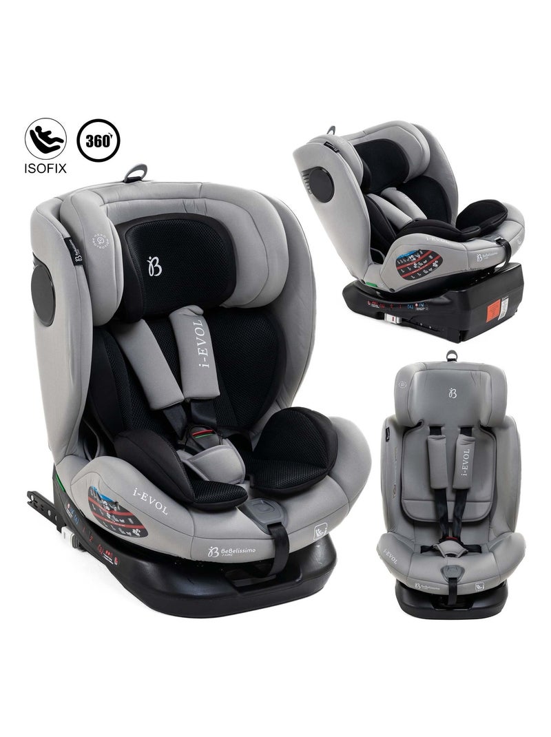 Bebelissimo - Siège auto Isofix - pivontant 360 ° - 40-150 cm -  0-36kg- i- Evol - gris claire Gris Argenté - Kiabi