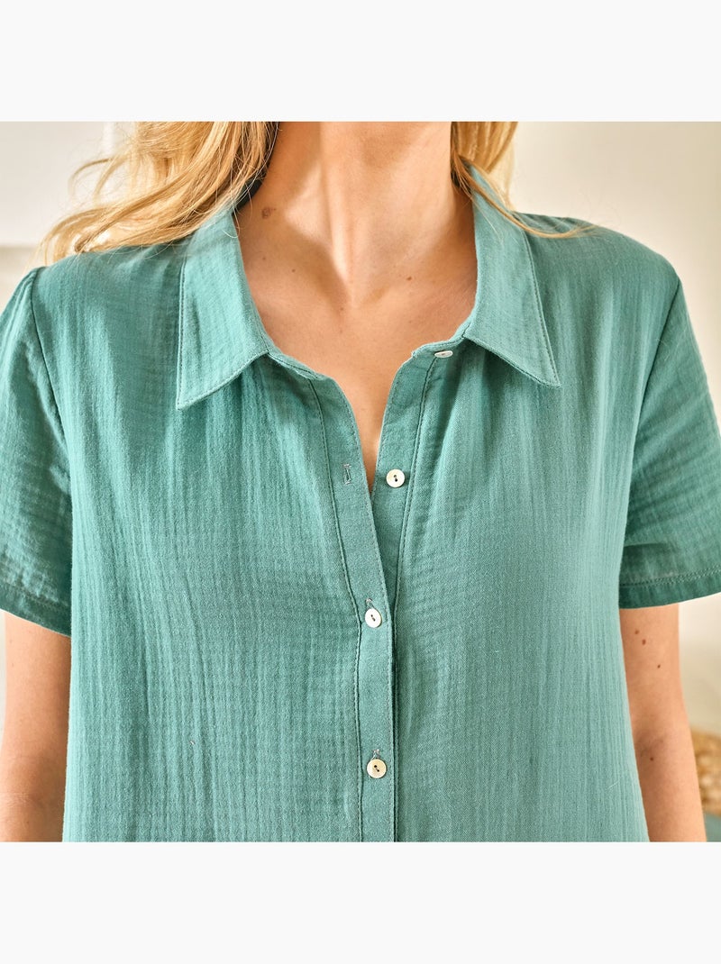 Becquet - Chemise de nuit LIQUETTEGAZE en coton Bleu Vert - Kiabi