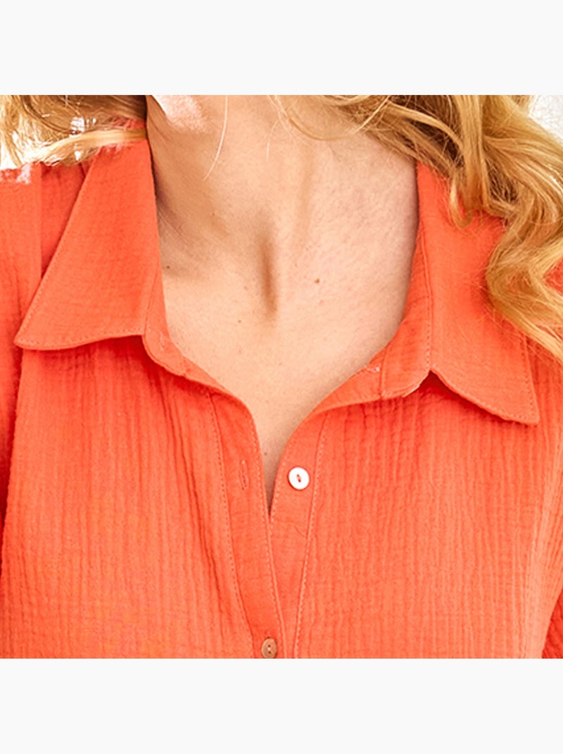 Becquet - Chemise de nuit LIQUETTEGAZE en coton Orange corail - Kiabi