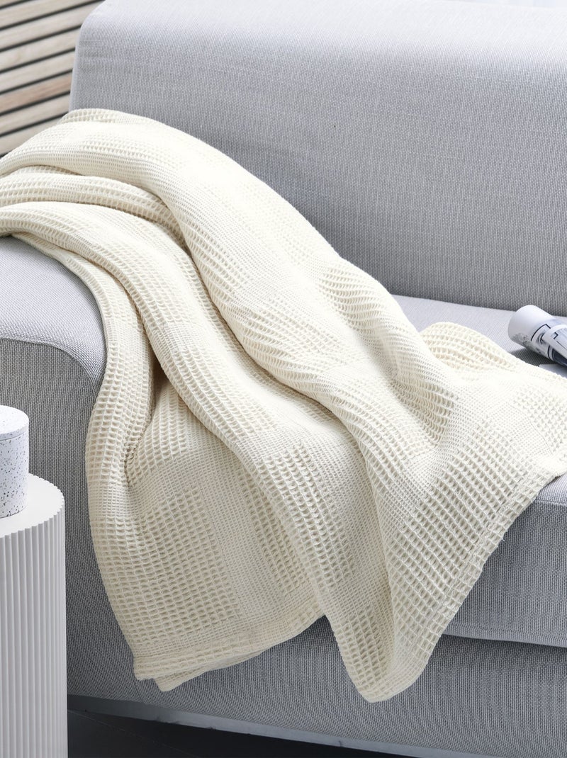 Becquet - Couverture tempérée COTON NID D'ABEILLE en coton Ivoire - Kiabi