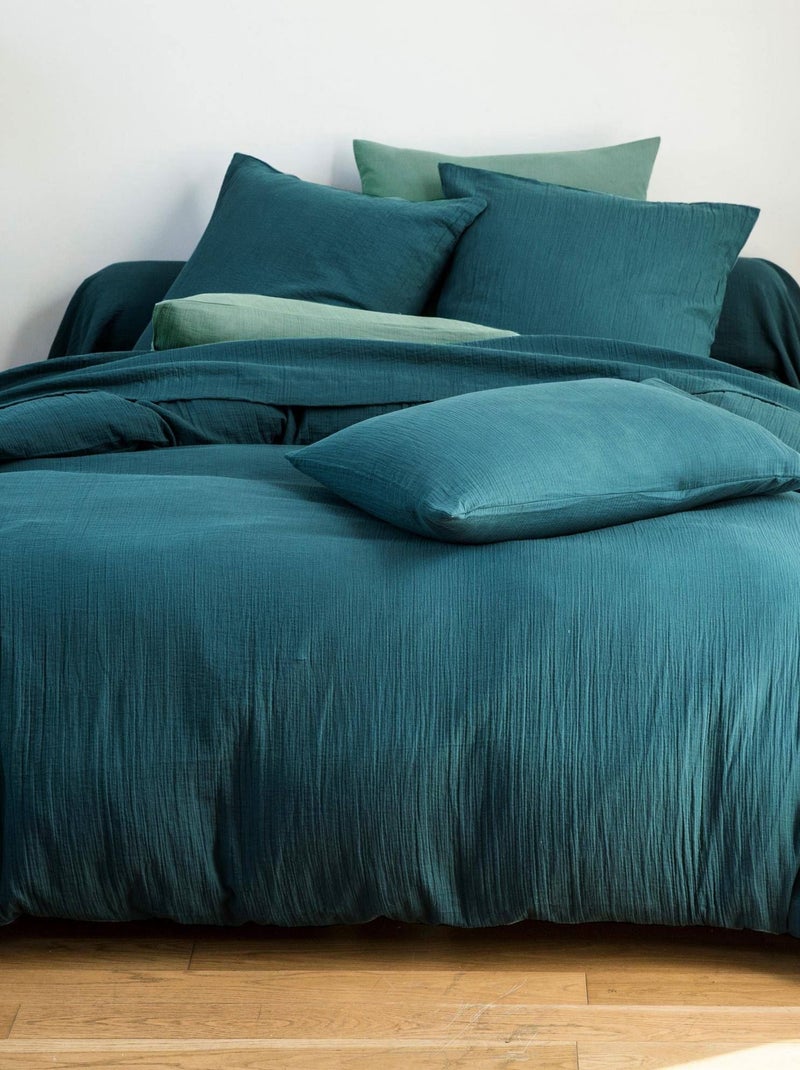 Becquet - Drap-housse DOUBLE GAZE en coton Bleu canard - Kiabi