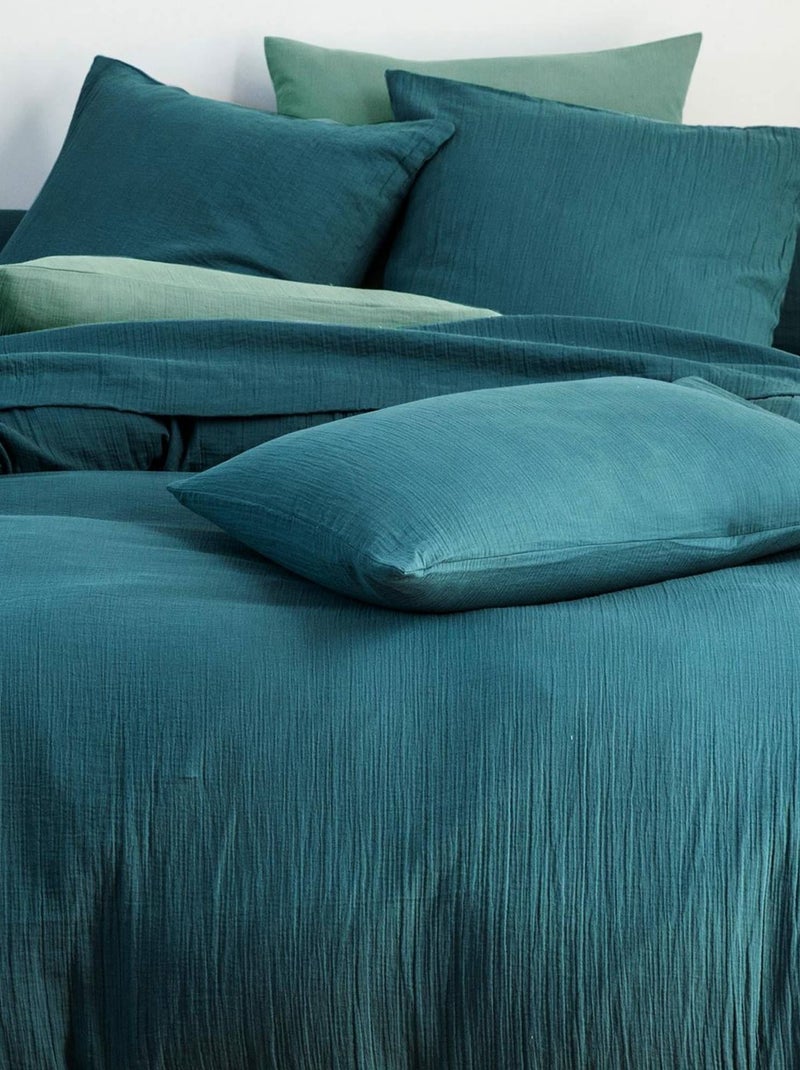 Becquet - Drap-housse DOUBLE GAZE en coton Bleu canard - Kiabi