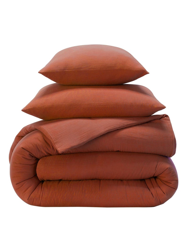 Becquet - Drap-housse DOUBLE GAZE en coton Terracotta - Kiabi
