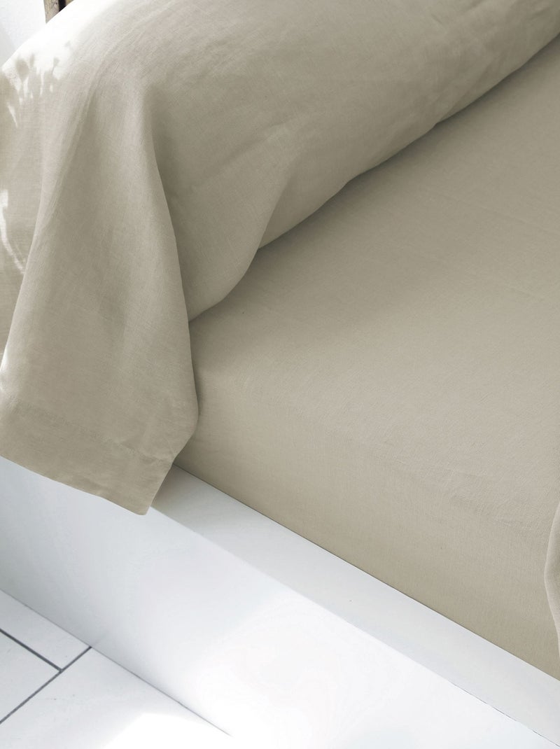 Becquet - Drap-housse Gamme unie lin prélavé en lin Blanc cassé - Kiabi