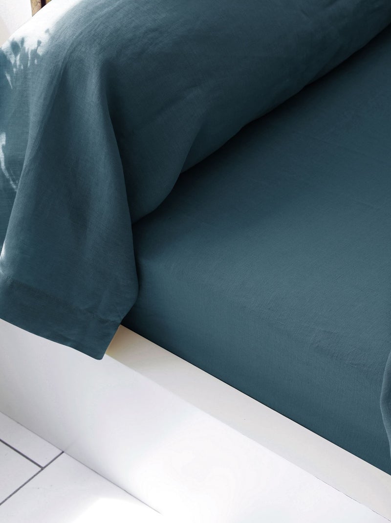 Becquet - Drap-housse Gamme unie lin prélavé en lin Bleu foncé - Kiabi