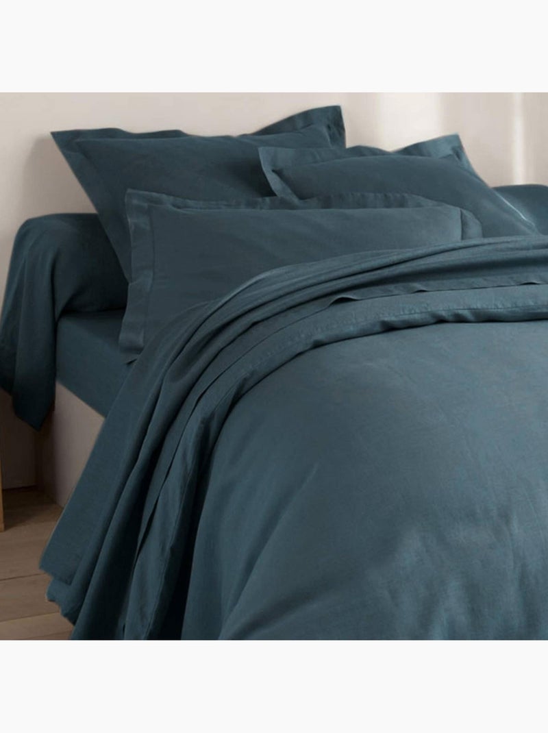 Becquet - Drap-housse Gamme unie lin prélavé en lin Bleu foncé - Kiabi