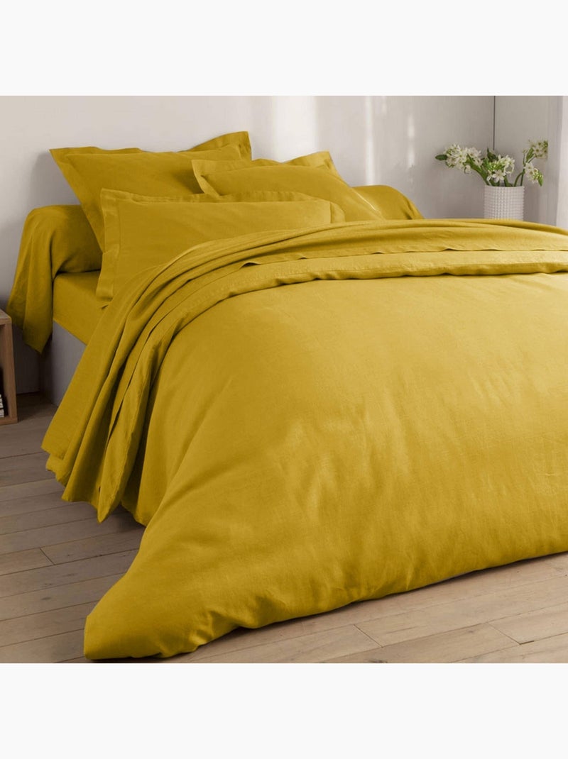 Becquet - Drap-housse Gamme unie lin prélavé en lin Jaune moutarde - Kiabi