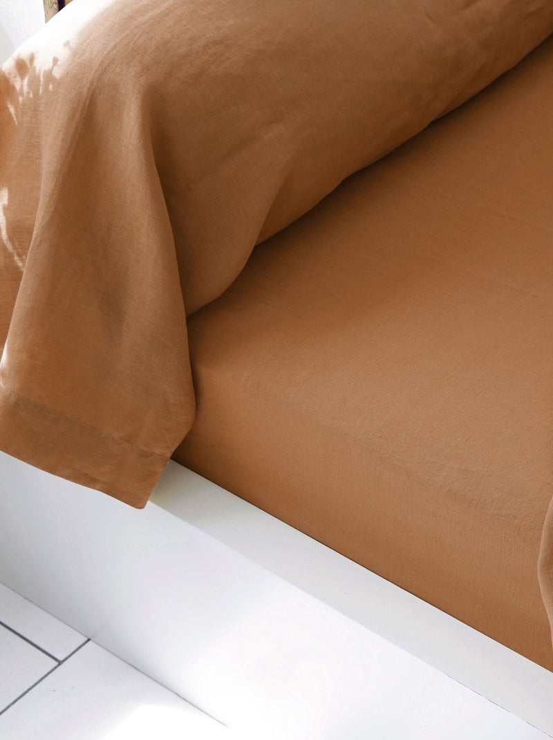 Becquet - Drap-housse Gamme unie lin prélavé en lin Marron caramel - Kiabi