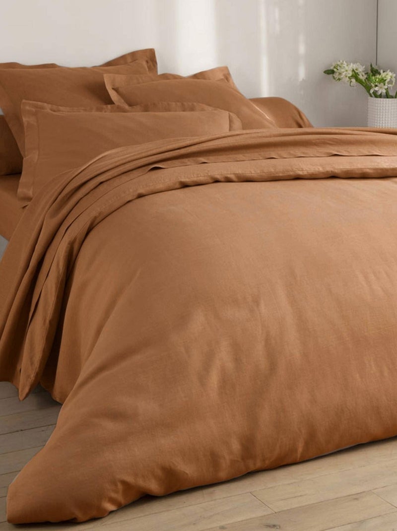 Becquet - Drap-housse Gamme unie lin prélavé en lin Marron caramel - Kiabi