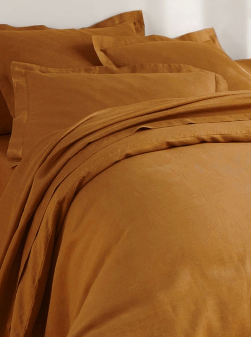 Becquet - Drap-housse Gamme unie lin prélavé en lin Marron noisette - Kiabi