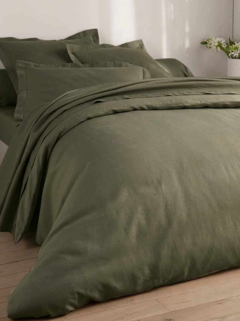 Becquet - Drap-housse Gamme unie lin prélavé en lin Vert kaki - Kiabi