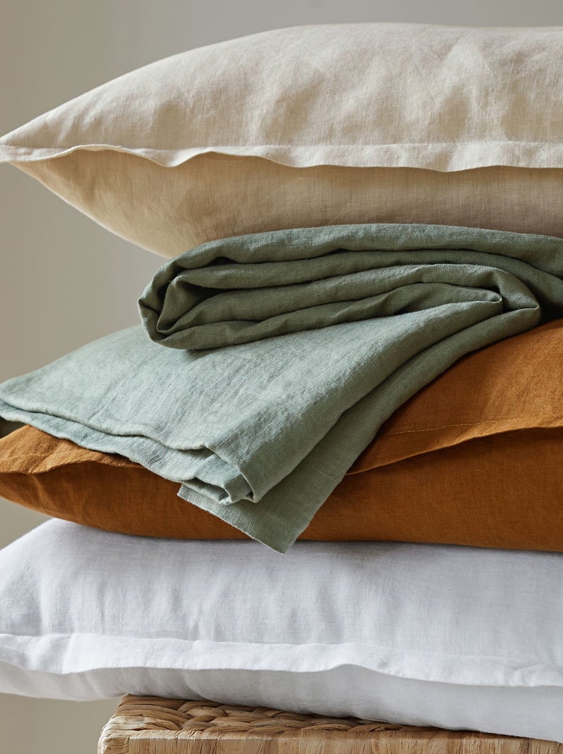 Becquet - Drap-housse Gamme unie lin prélavé en lin Vert kaki - Kiabi