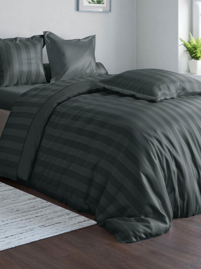 Becquet - Drap-housse SATIN RAYE/UNI en coton Gris foncé - Kiabi