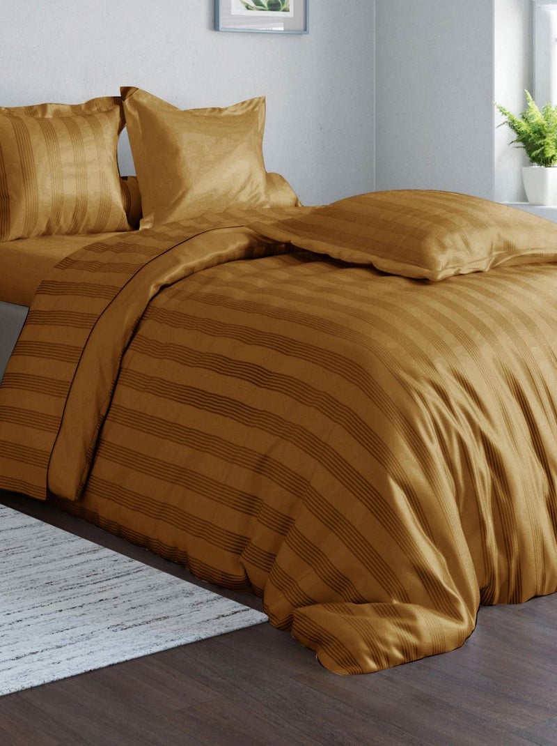 Becquet - Drap-housse SATIN RAYE/UNI en coton Marron caramel - Kiabi