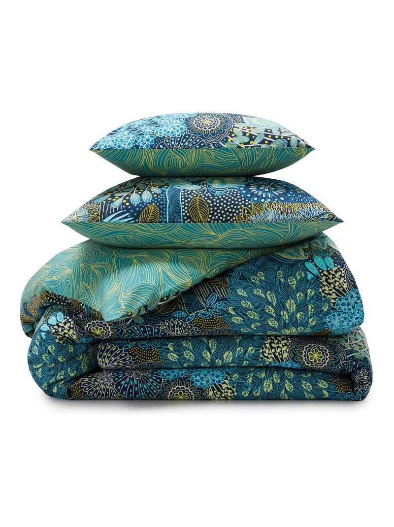 Becquet - Housse de couette FORET MARINE en coton Bleu Vert - Kiabi