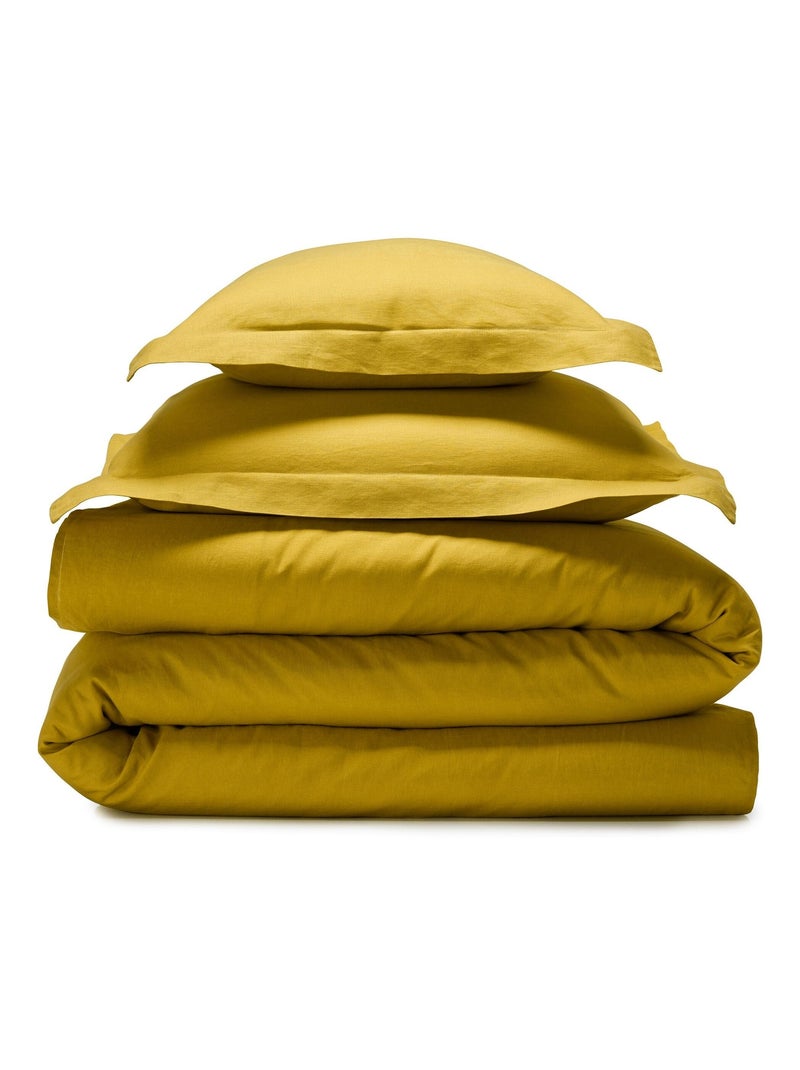 Becquet - Housse de couette Gamme unie lin prélavé en lin Jaune moutarde - Kiabi