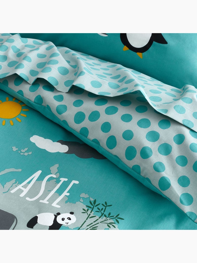 Becquet - Housse de couette PETIT MONDE en coton Bleu gris - Kiabi