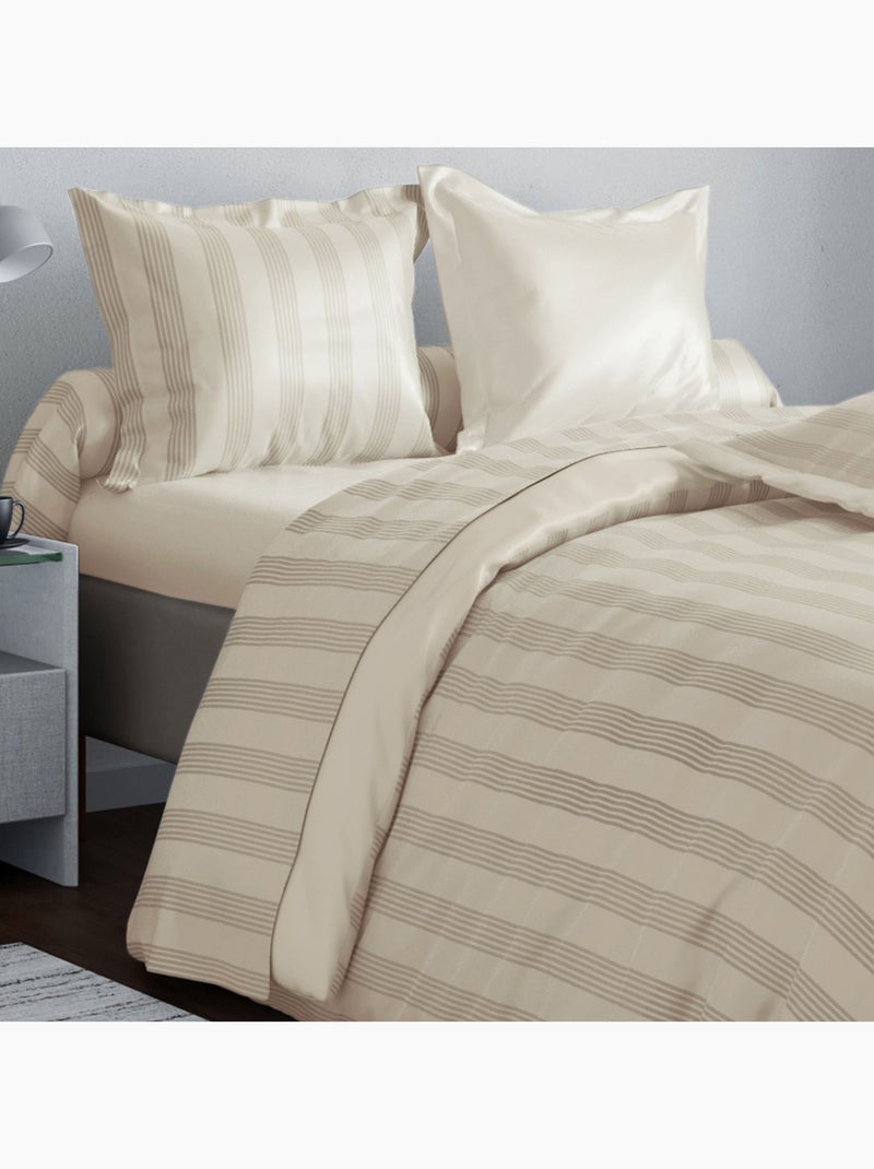 Becquet - Housse de couette SATIN RAYE/UNI en coton Beige - Kiabi