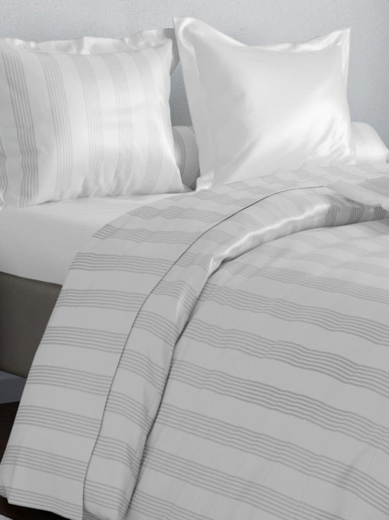 Becquet - Housse de couette SATIN RAYE/UNI en coton Blanc - Kiabi