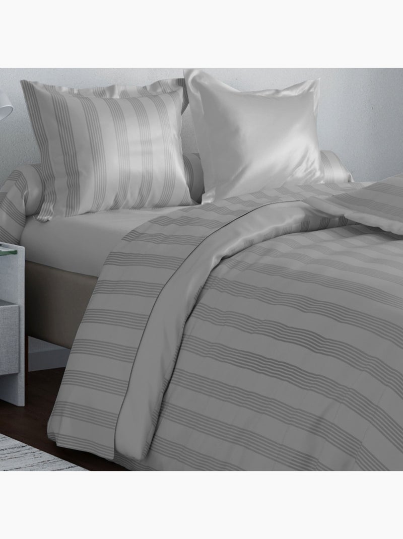 Becquet - Housse de couette SATIN RAYE/UNI en coton Gris perle - Kiabi