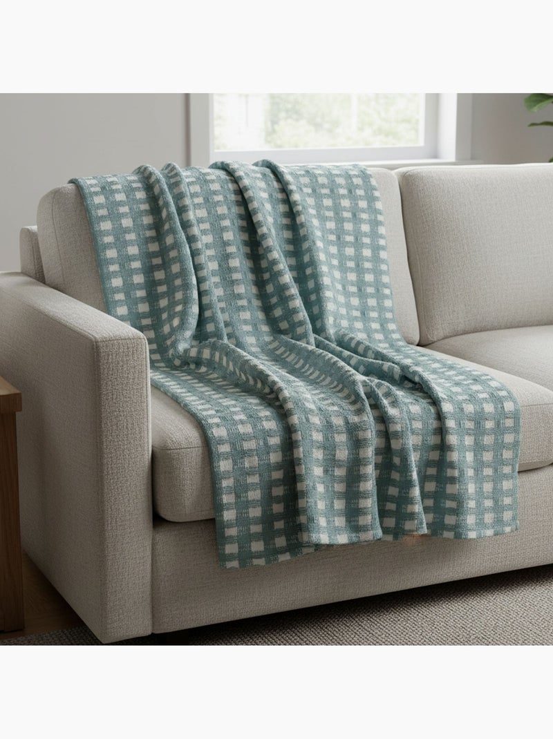 Becquet - Jeté de canapé MORGANS en coton Bleu turquoise - Kiabi