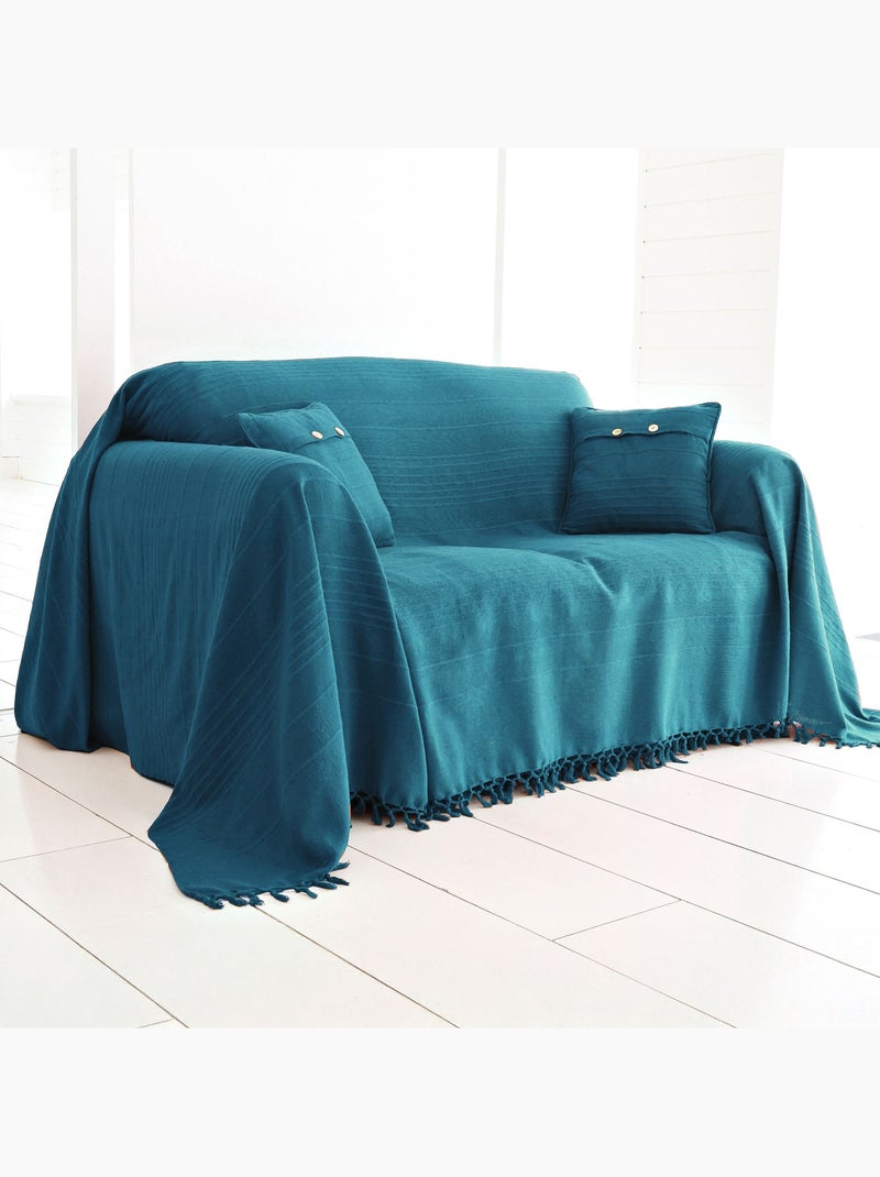 Becquet - Jeté de canapé ORION en coton Bleu canard - Kiabi