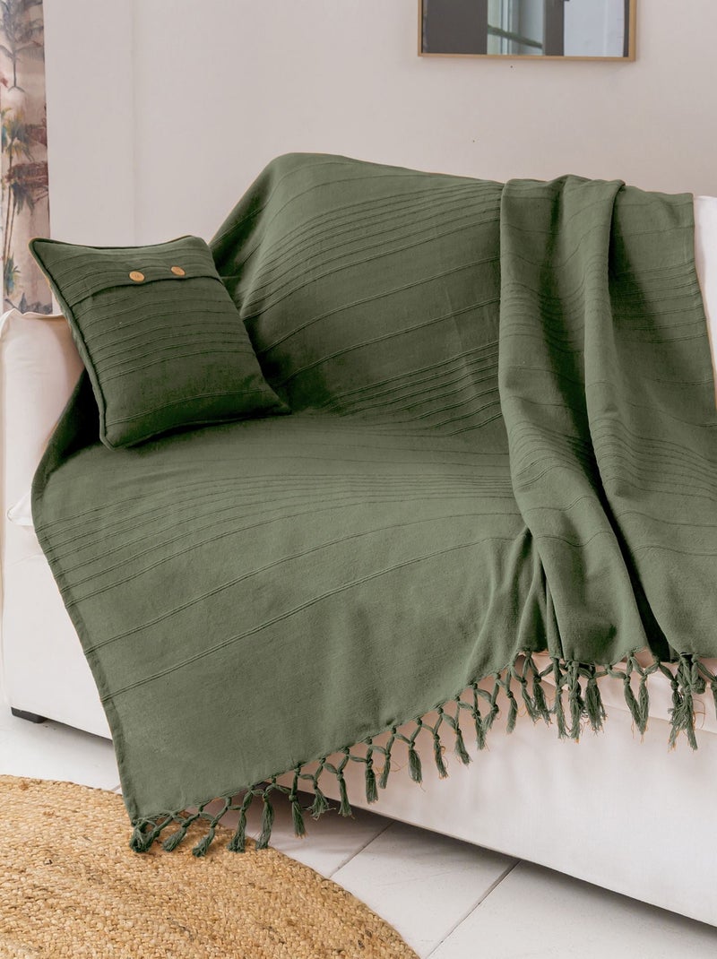 Becquet - Jeté de canapé ORION en coton Vert olive - Kiabi