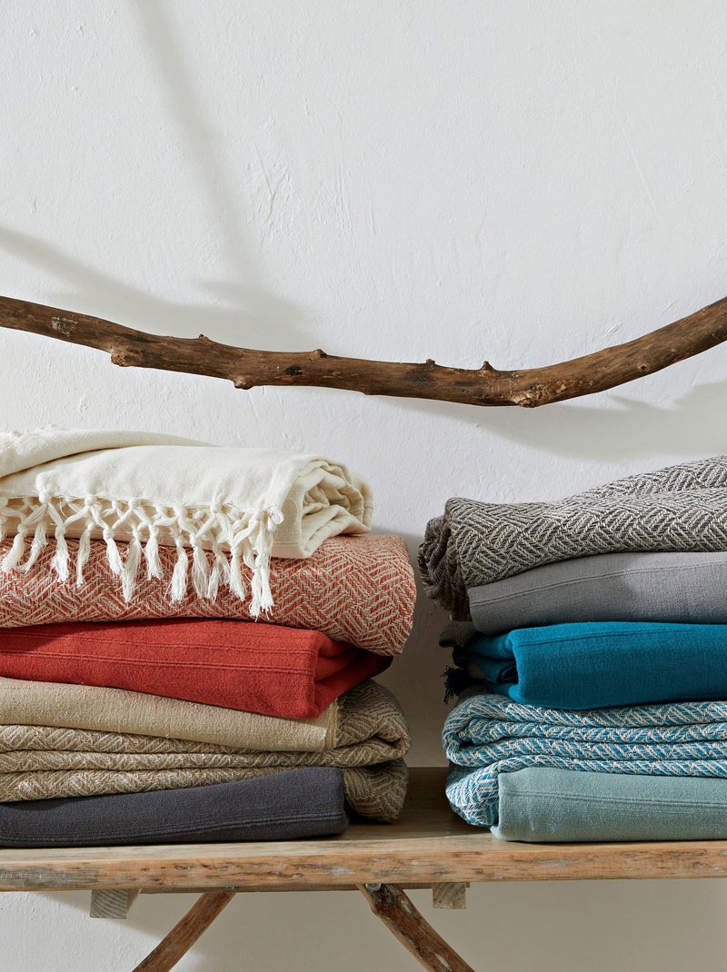 Becquet - Jeté de fauteuil ERIS en coton Bleu canard - Kiabi