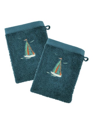 Becquet - Lot de 2 gant de toilette BATEAUX en coton