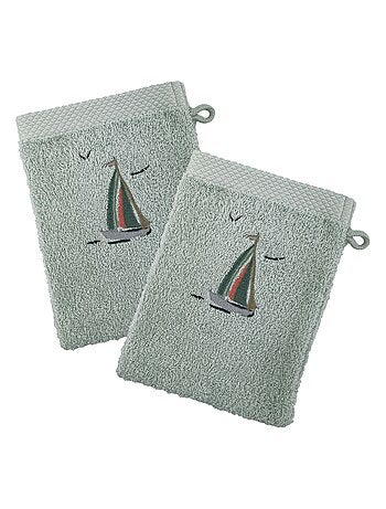 Becquet - Lot de 2 gant de toilette BATEAUX en coton