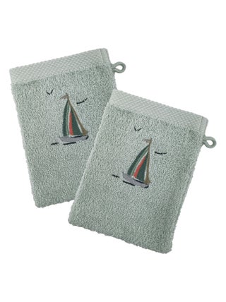 Becquet - Lot de 2 gant de toilette BATEAUX en coton