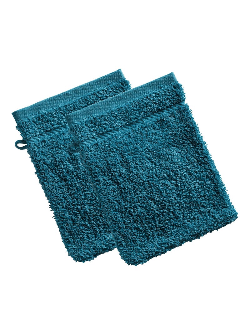 Becquet - Lot de 2 gant de toilette CLAIRE en coton Bleu canard - Kiabi