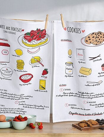 Becquet - Lot de 2 torchons RECETTES en coton