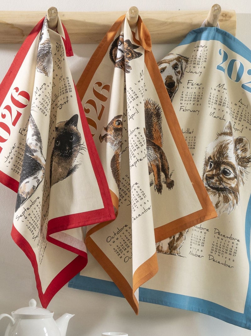 Becquet - Lot de 3 torchons CALENDRIER 2026 en coton Multicolore - Kiabi