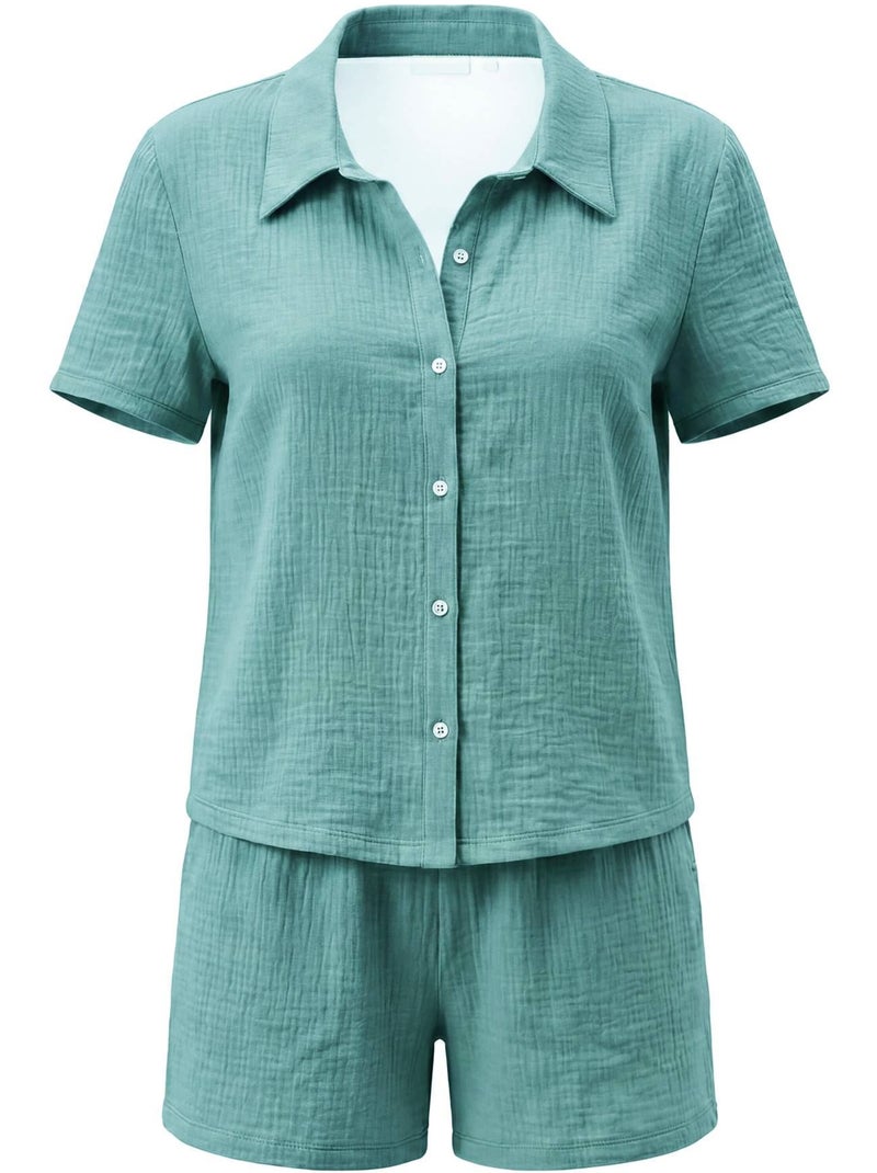 Becquet - Pyjashort PYJASHORT GAZE en coton Bleu Vert - Kiabi