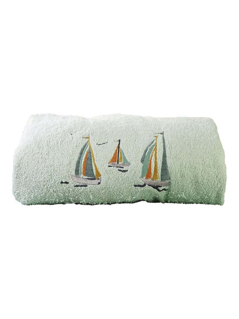 Becquet - Serviette de toilette BATEAUX en coton Vert d'eau - Kiabi