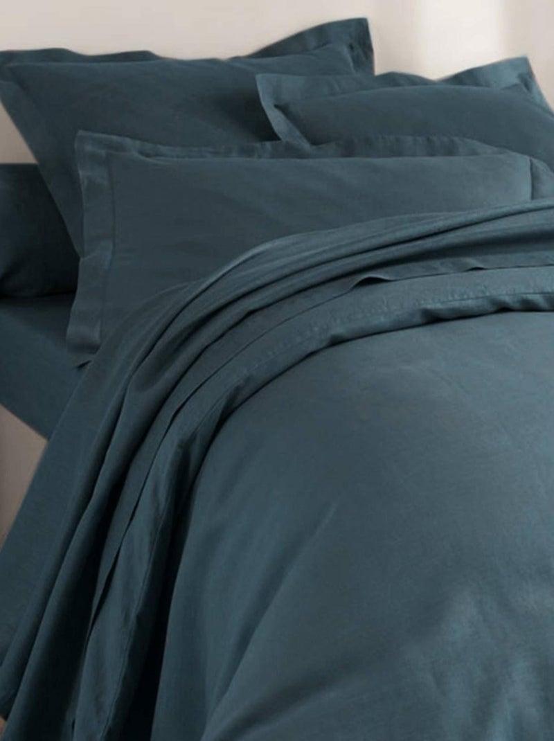 Becquet - Taie sac Gamme unie lin prélavé en lin Bleu foncé - Kiabi