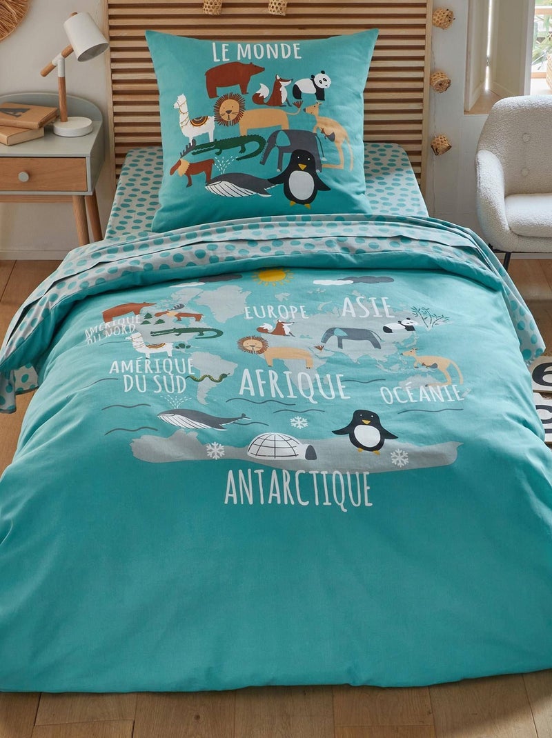 Becquet - Taie sac PETIT MONDE en coton Bleu gris - Kiabi