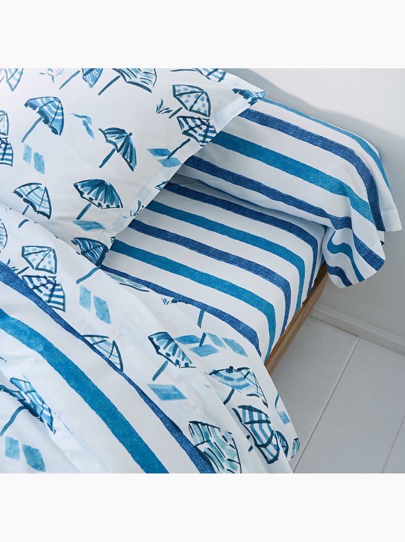 Becquet - Taie traversin PARASOLS en coton Bleu - Kiabi