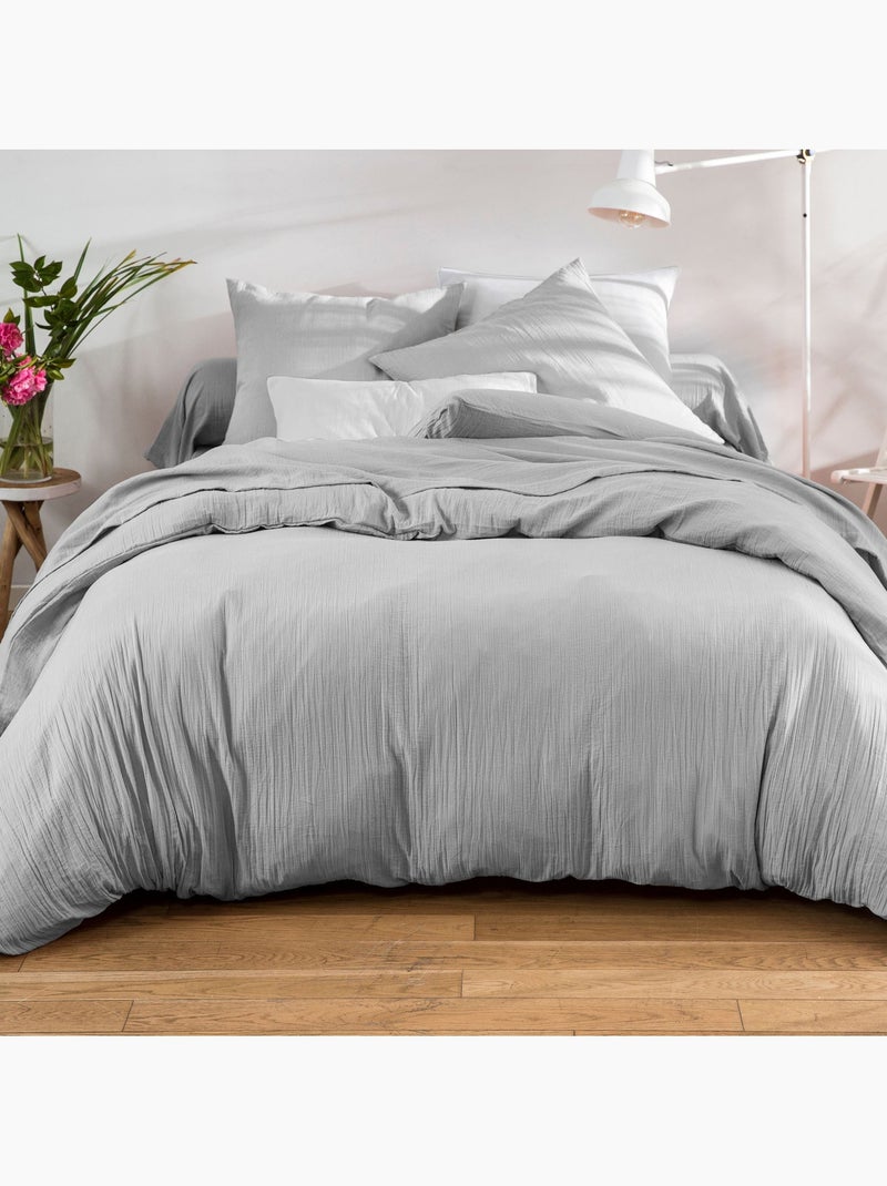 Becquet - Taie volant DOUBLE GAZE en coton Gris nuage - Kiabi