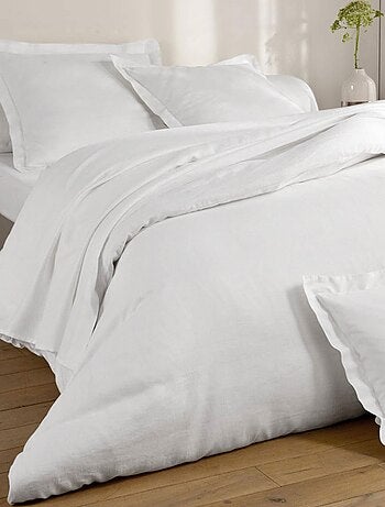 Becquet - Taie volant Gamme unie lin prélavé en lin